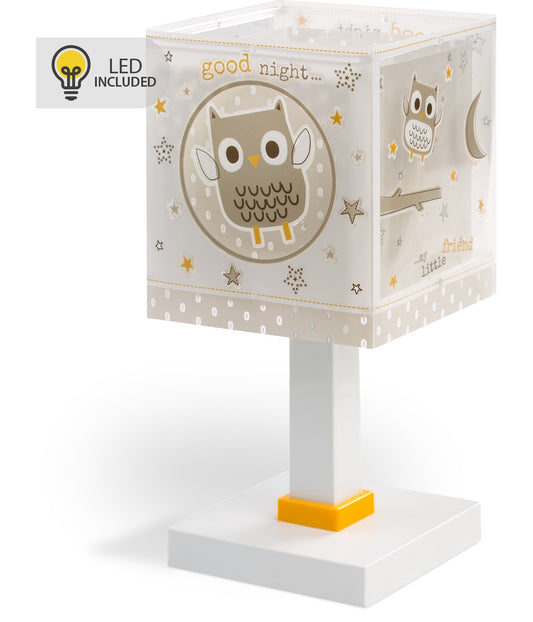 Kinder-Nachttischleuchte Good Night – Eule & Sterne Beige