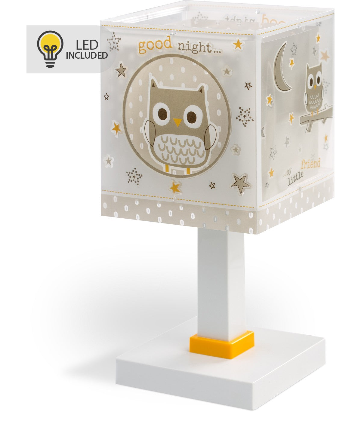 Kinder-Nachttischleuchte Good Night – Eule & Sterne Beige