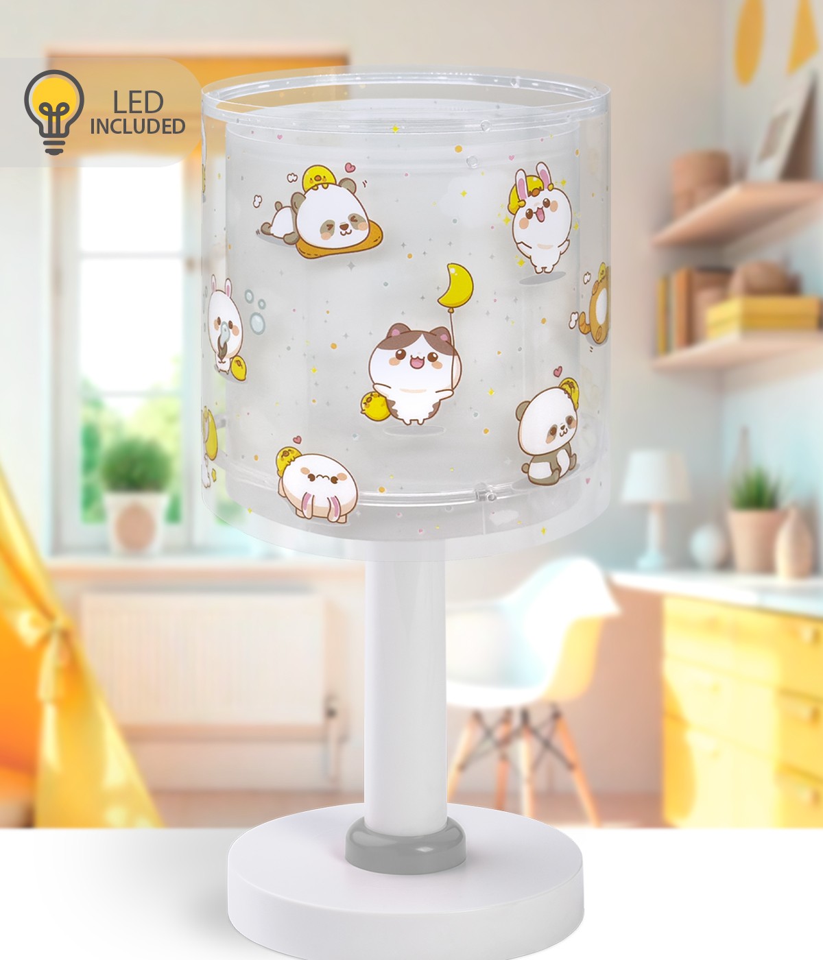 Kinder-Nachttischleuchte Kawaii Friends – Tiere Grau