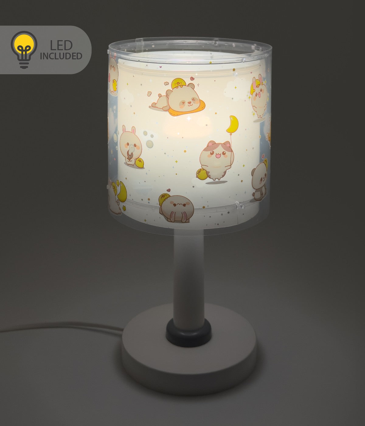 Kinder-Nachttischleuchte Kawaii Friends – Tiere Grau