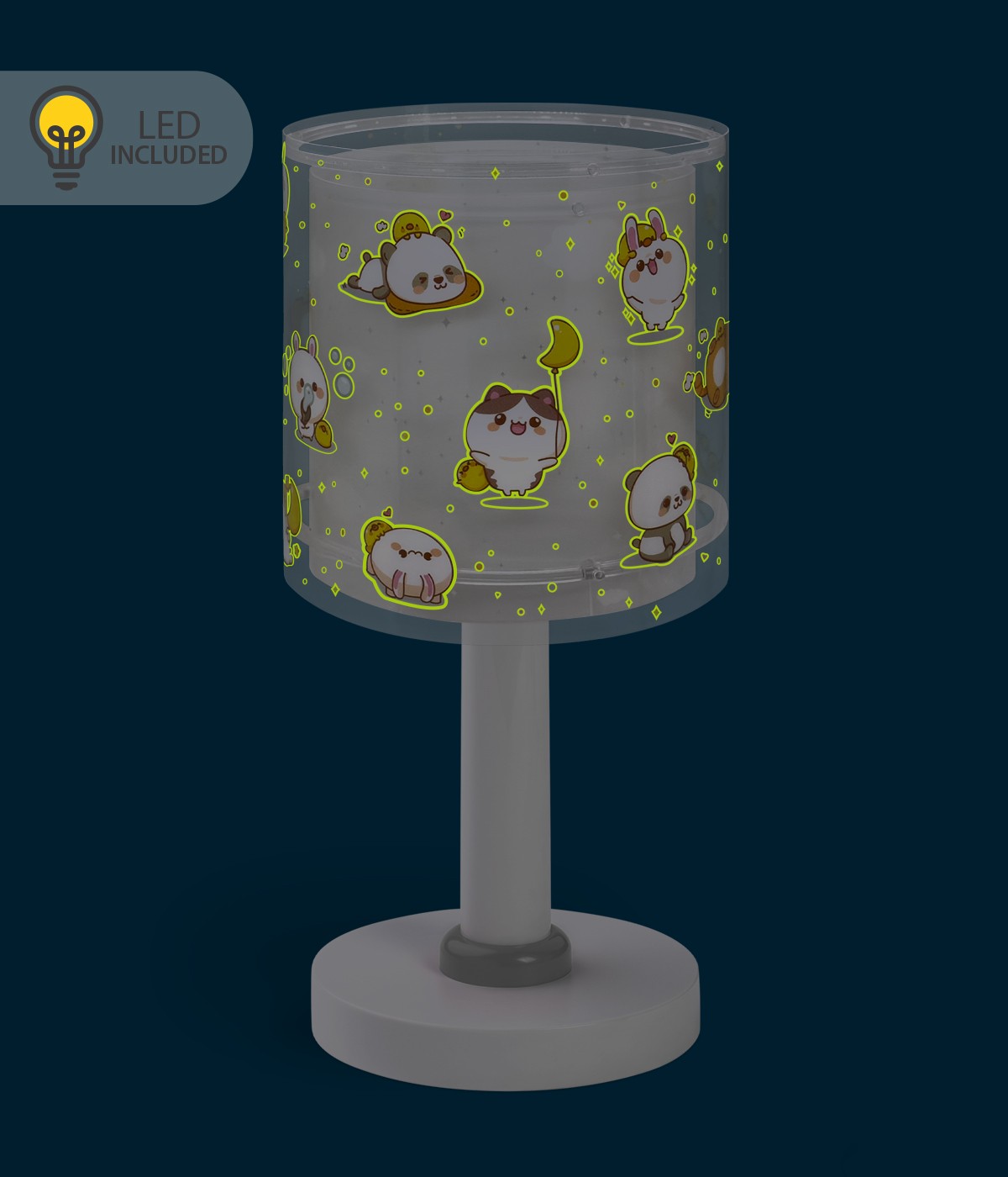 Kinder-Nachttischleuchte Kawaii Friends – Tiere Grau