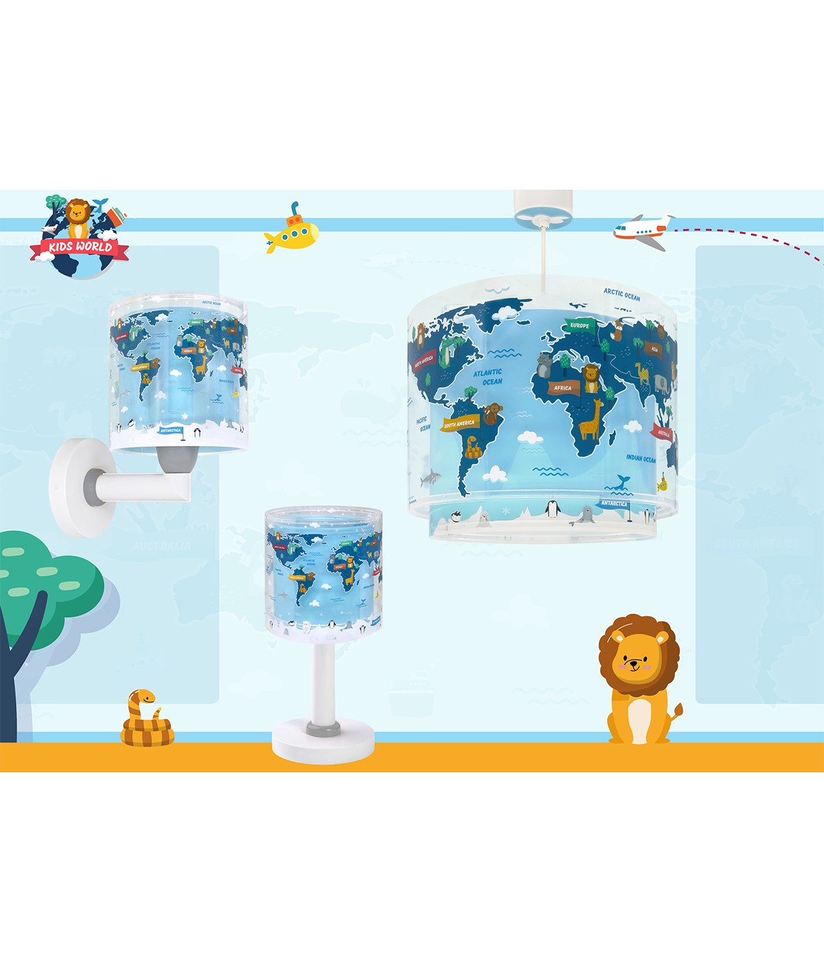 Kinder-Nachttischleuchte Kids World – Weltkarte