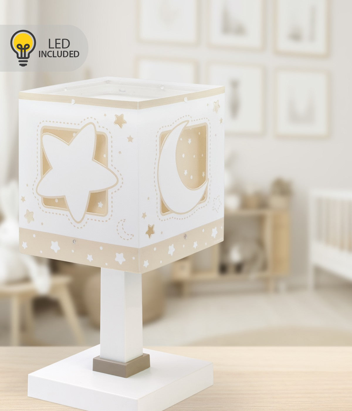 Kinder-Nachttischleuchte Moonlight – Luna & Sterne Beige