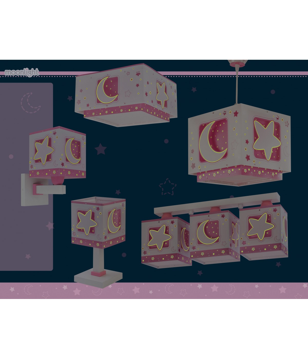 Kinder-Nachttischleuchte Moonlight – Luna & Sterne Rosa