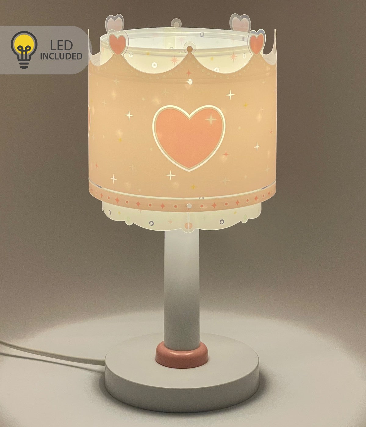 Kinder-Nachttischleuchte Crown & Hearts – Krone & Herzen