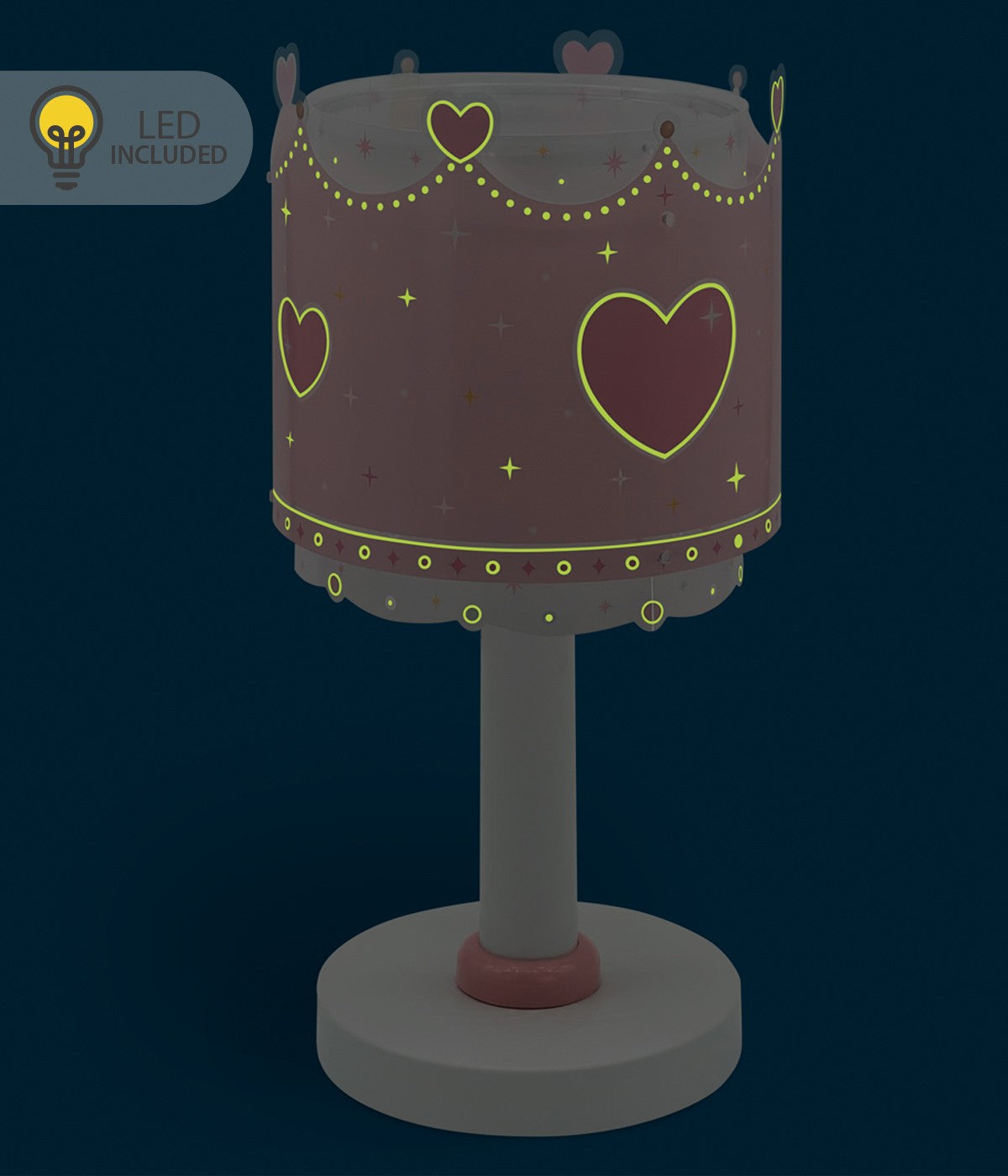 Kinder-Nachttischleuchte Crown & Hearts – Krone & Herzen