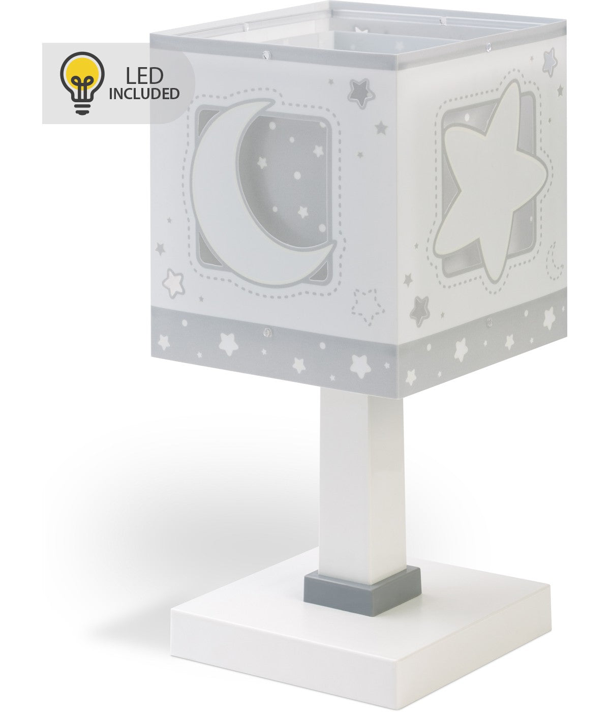 Kinder-Nachttischleuchte Moonlight – Luna & Sterne Grau