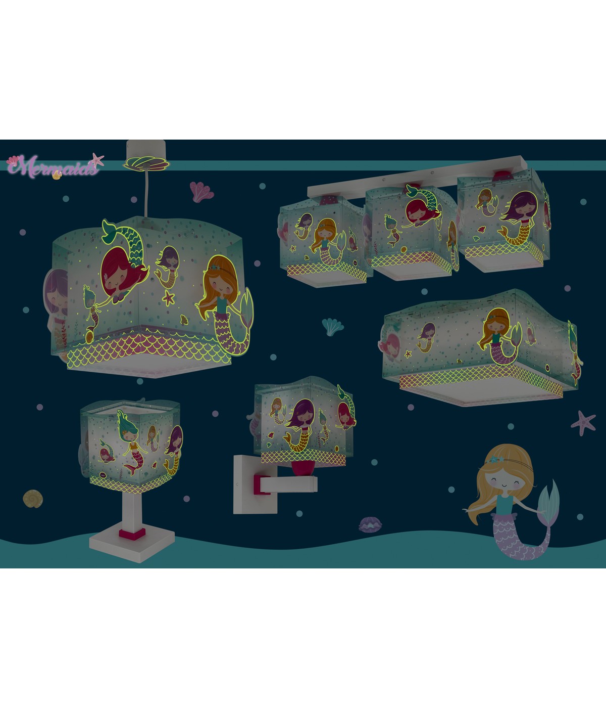 Kinder-Nachttischlampe Mermaids – Meerjungfrauen