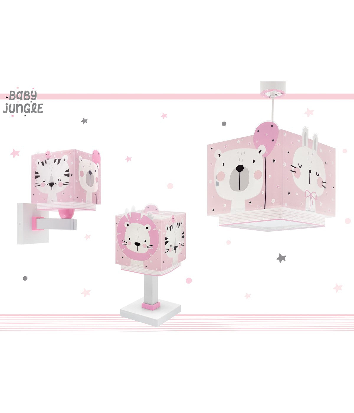 Kinder-Nachttischleuchte Baby Jungle – Waldtiere Rosa