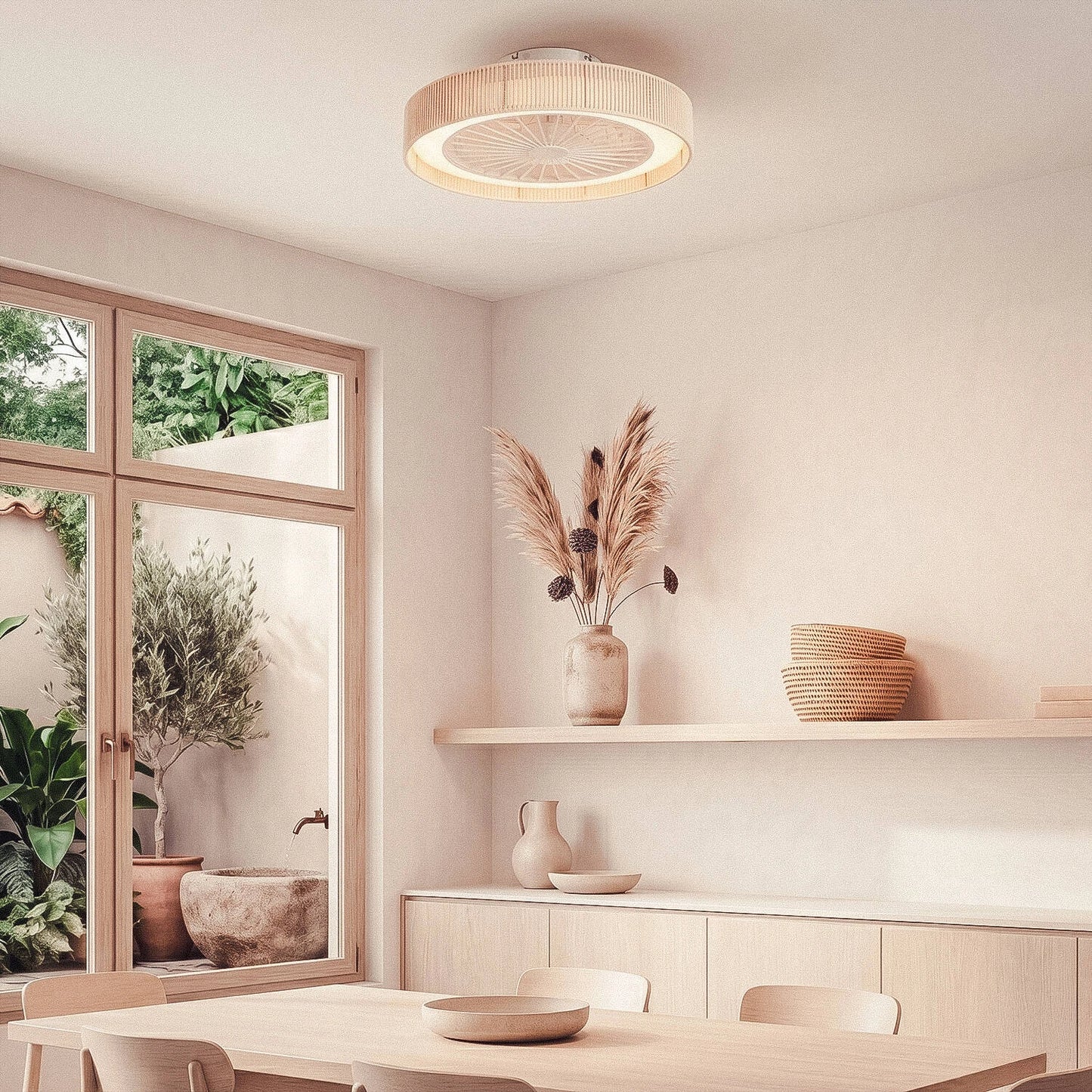 Deckenventilator Alma mit Licht | Lautloser DC-Ventilator in Baumwolloptik