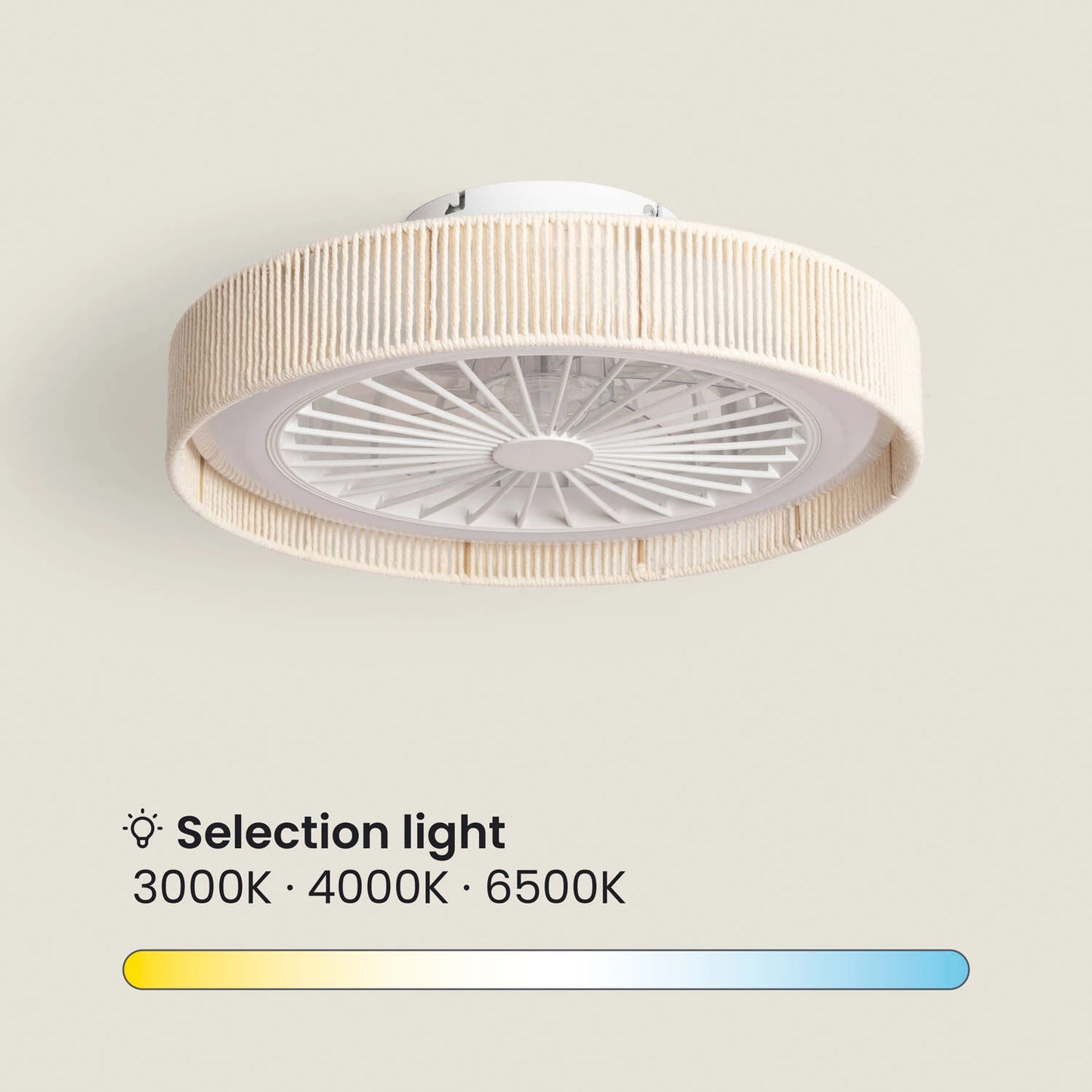 Deckenventilator Alma mit Licht | Lautloser DC-Ventilator in Baumwolloptik