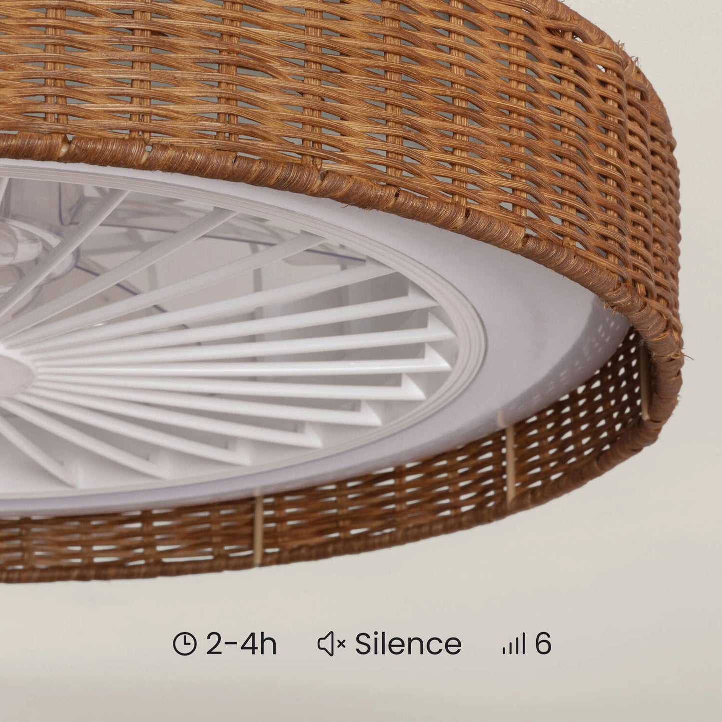 Deckenventilator Nala mit Licht | Lautloser DC-Ventilator in Rattanoptik