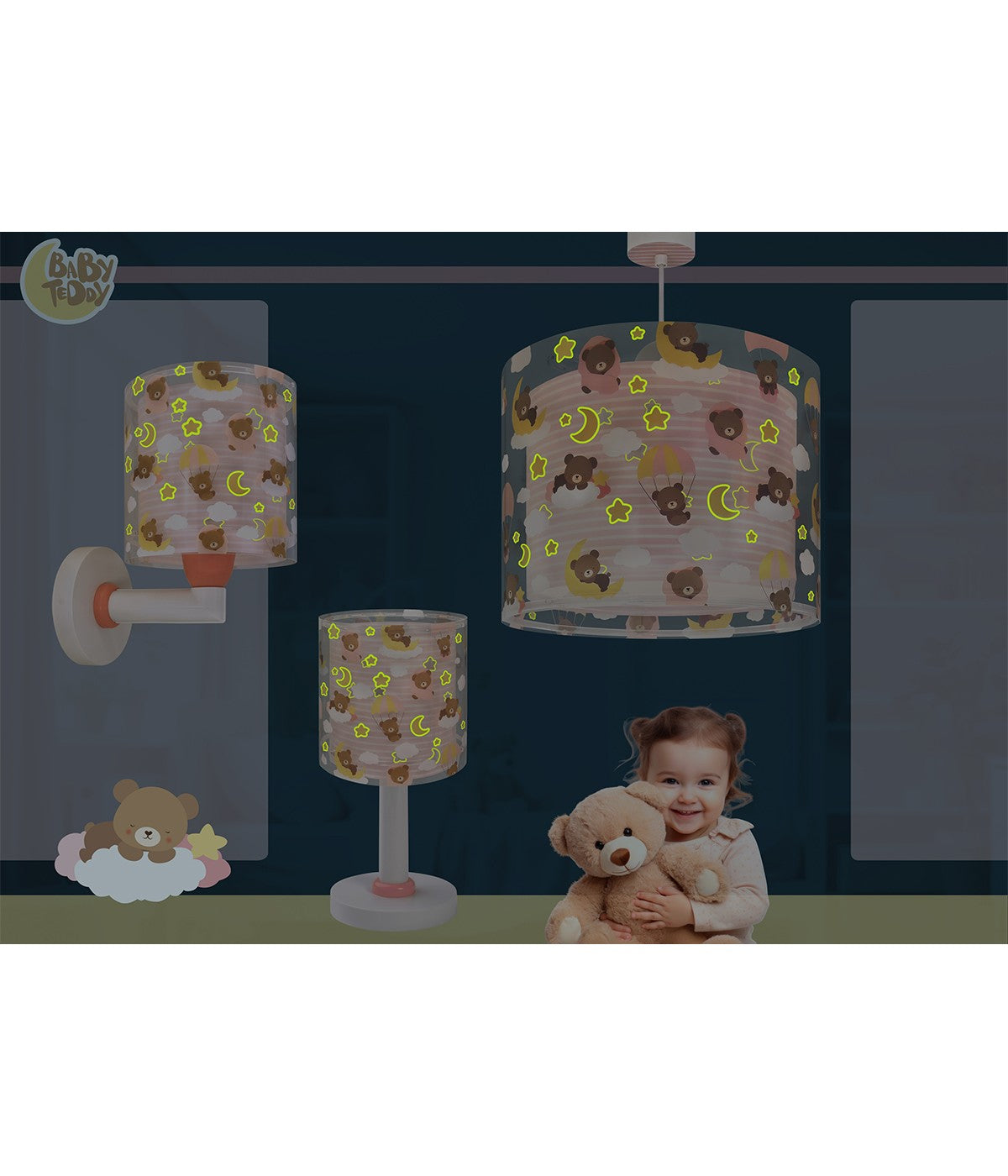 Wandleuchte Baby Teddy Rosa – Bären