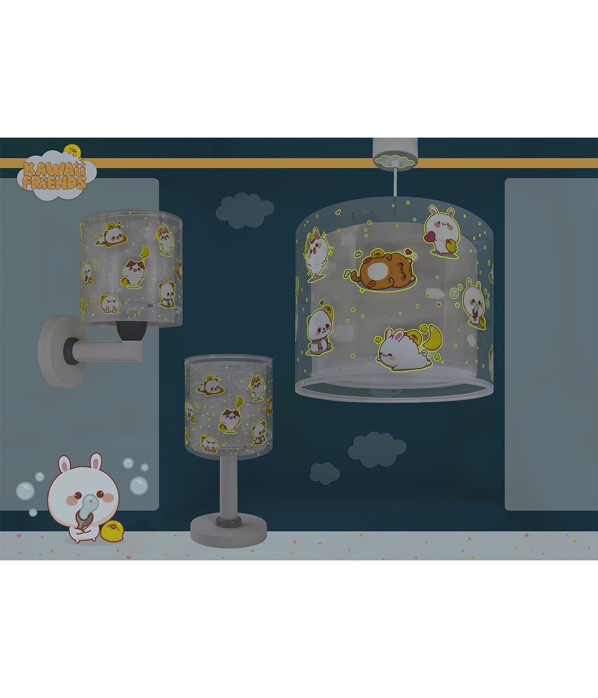 Kinder-Wandleuchte Kawaii Friends – Tiere Grau