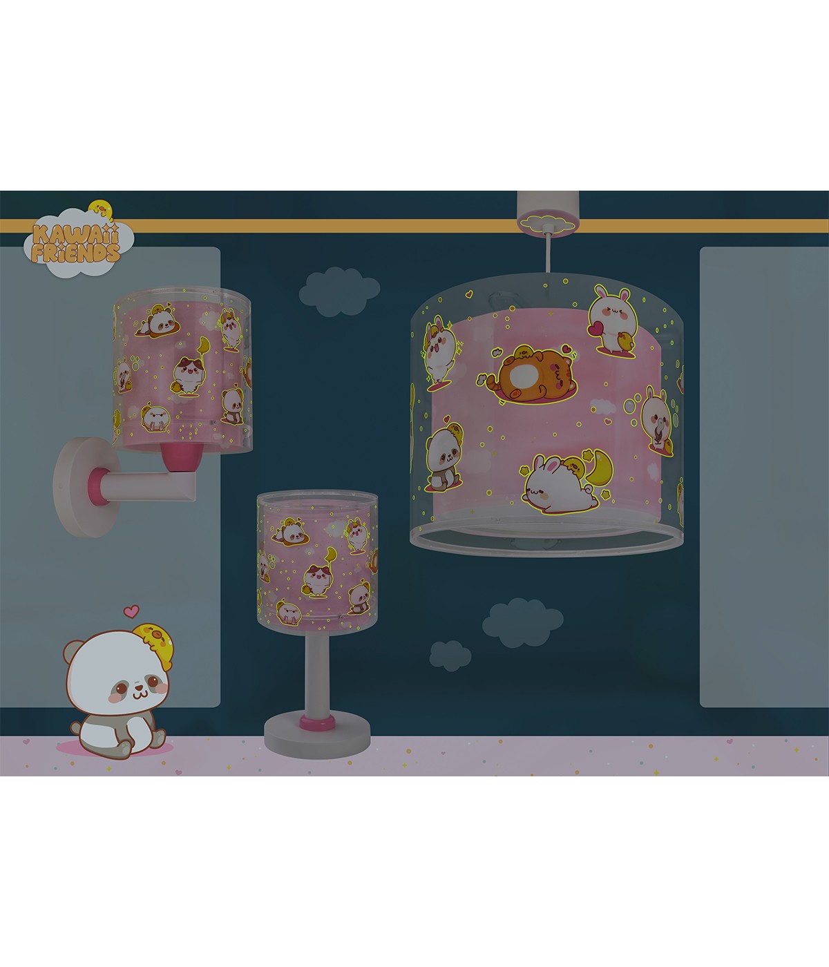 Kinder-Wandleuchte Kawaii Friends – Tiere Rosa