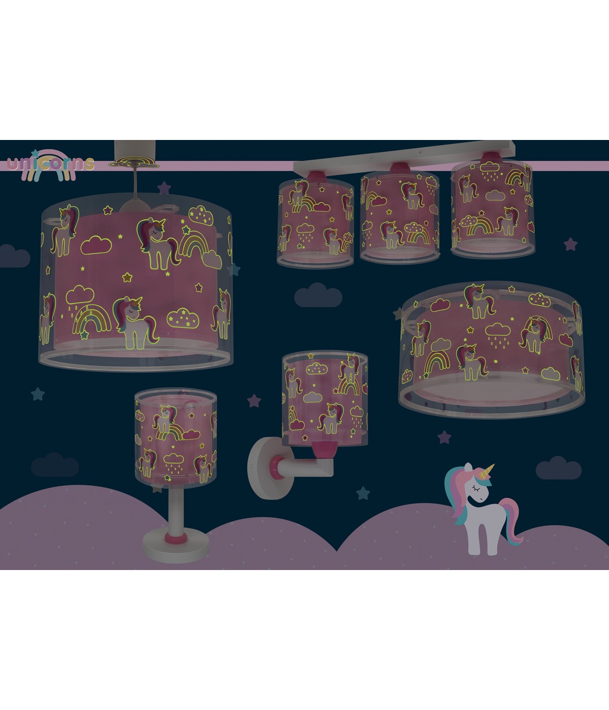 Wandleuchte Unicorns – Einhörner Rosa